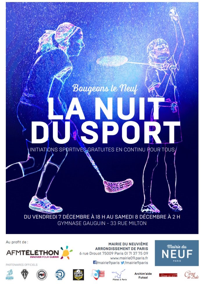 [Téléthon 2018 - nuit du sport] 
Le #floorball 🏒 à l honneur ce vendredi au gymnase Gauguin.
De 20h à 21h, venez tester avec nous, ce nouveau #sport de crosse !