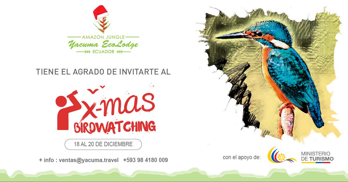 Únete a la conservación de la avifauna. @YacumaEcolodge te invita a ser parte del #ConteoAves2018, que se realizará del 18 al 20 de diciembre. Detalles e inscripciones, aquí: yacuma.travel