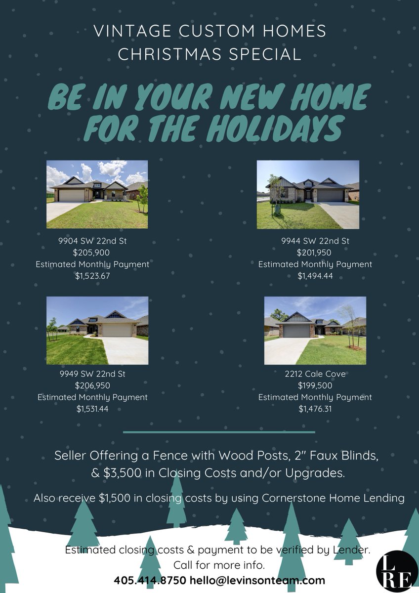 LevinsonTeam's tweet photo. We have a holiday special for you! These brand new homes all include amazing incentives and low monthly payments 🎅
@CShomelending https://t.co/DLzuhjWJMm