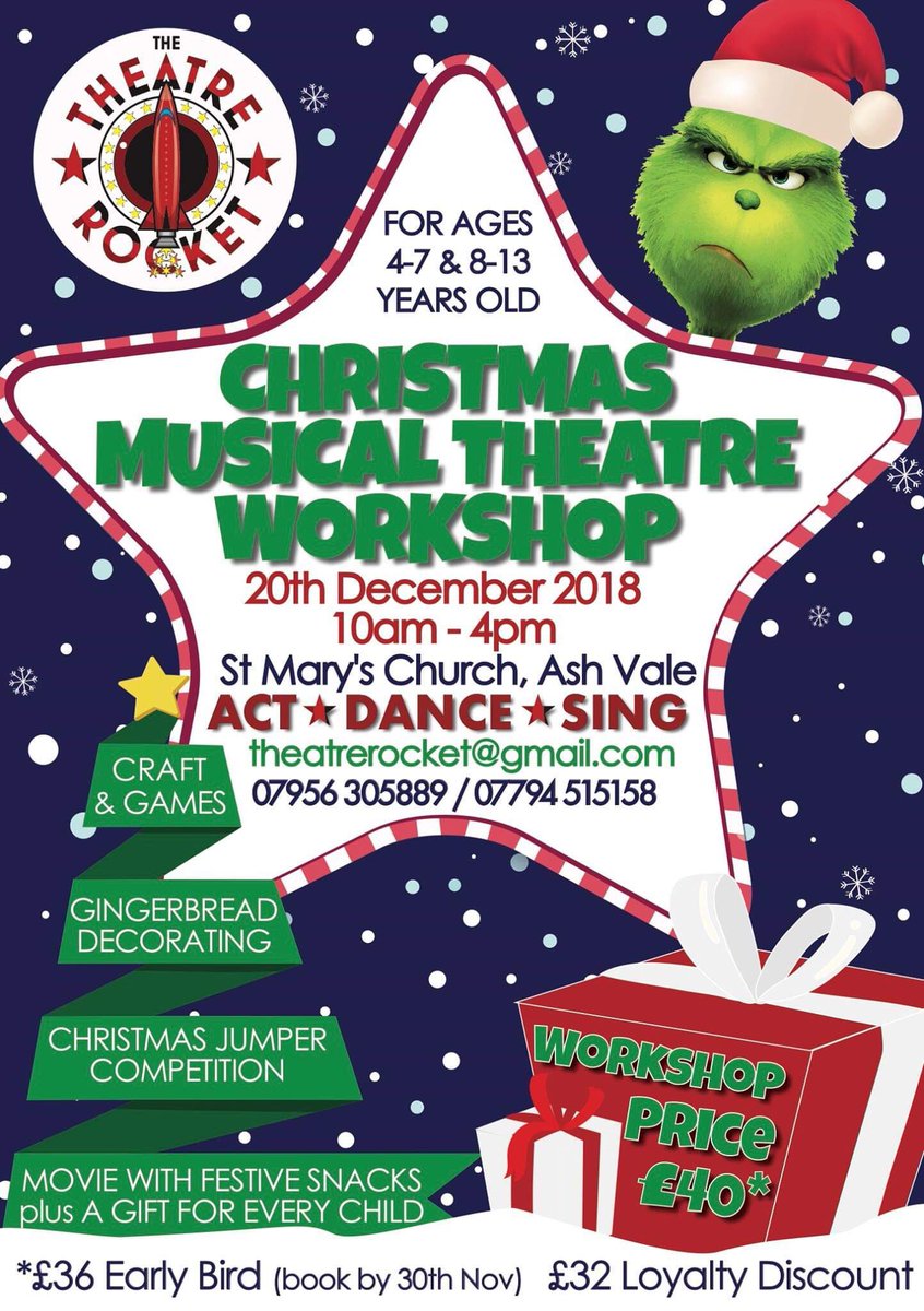 TheatreRocket's tweet photo. CHRISTMAS MT WORKSHOP
Final few places remaining for Thursday 20th December, 10am-4pm. 
Act, Dance, Sing, Cookie Decorating, Themed Games and Activities! Age 4-7 and 8-13 years.
Email theatrerocket@gmail.com for details and to book your place! https://t.co/8KHGVRiIBh