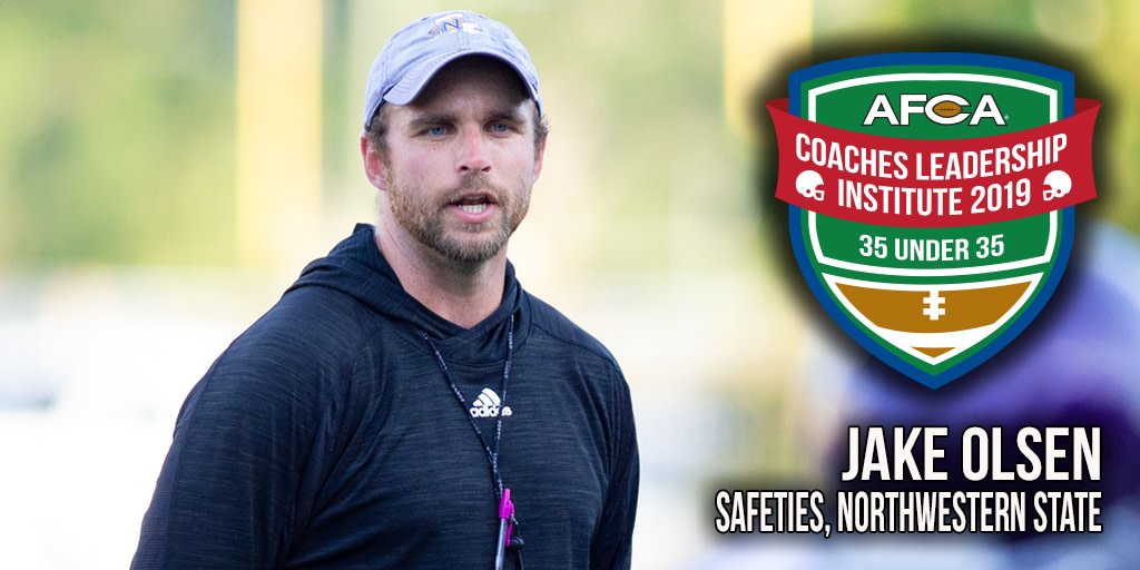 WeAreAFCA's tweet photo. Congratulations to @CoachJakeOlsen from @NSUDemonsFB on being selected to participate in the AFCA 35 Under 35 Coaches Leadership Institute at the 2019 AFCA Convention in San Antonio. https://t.co/O4Nu87QfPo
