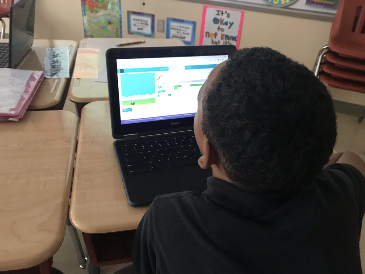 VickiOndo's tweet image. Today we started our #HourofCode and coded Flappy Bird Games. My friend in red needs a huge shoutout, he figured out the program before I could to help troubleshoot a classmate. #Futurecoder