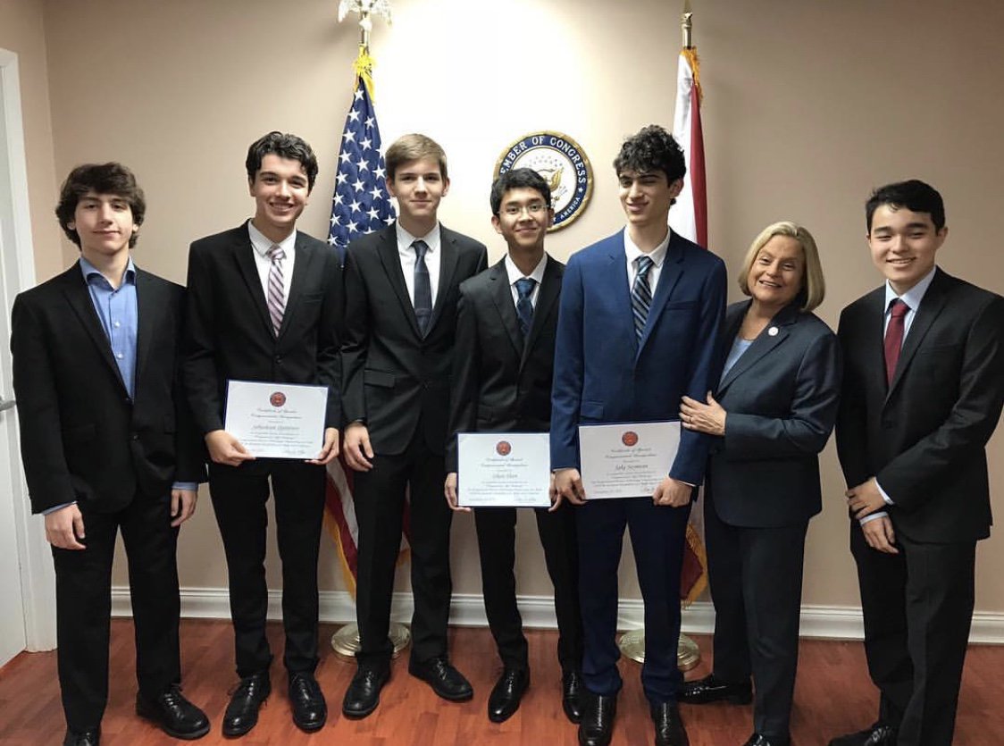 GulliverPrep_'s tweet photo. U.S. Rep. @RosLehtinen (FL-27) announced students Jake Seymour '20, Sebastian Quintero '20, Ishan Shah '20, Matthew Garcia '20, Ryan Costa '20 and Daniel Fleites-Cruz '20 as winners of the 2018 @CongressionalAC for her district! Learn more at https://t.co/bFww0w2N6r. #GSLearning https://t.co/7jIW7dPS7Z