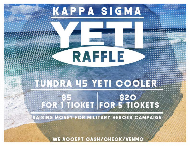 Buy a raffle ticket for a chance to win a Yeti! For more information contact any one of our brothers‼️

Venmo: @KappaSigma-LambdaDelta
