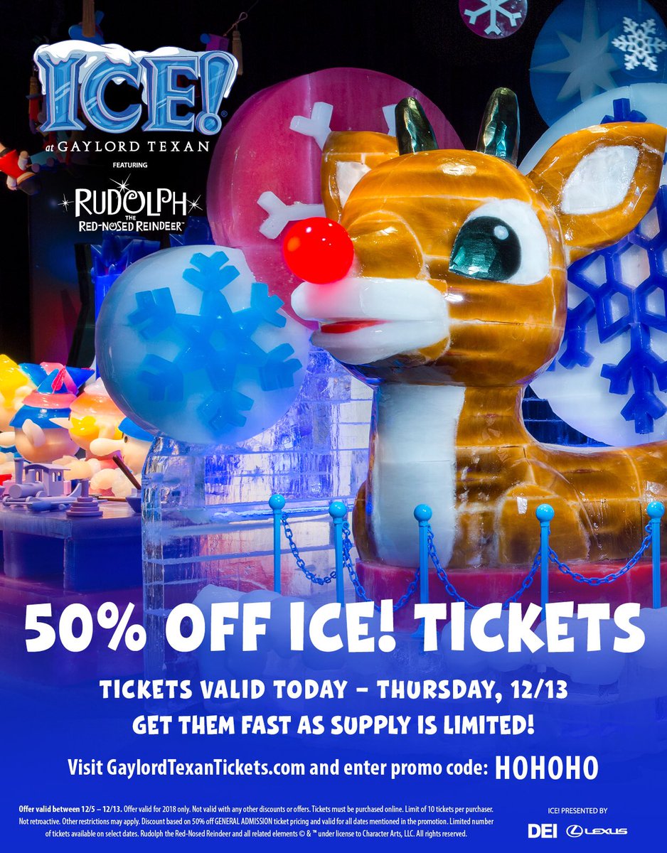 GaylordTexan's tweet photo. LIMITED 50% OFF ICE! TICKETS TODAY THROUGH THURSDAY, DECEMBER 13! Grab them fast while they last - and please โshareโ this special offer!
Visit https://t.co/TRSxMsCB3P and enter promo code: HOHOHO
#VisitICE2018 #ChristmasAtGaylordTexan https://t.co/VODF0Gq4Of
