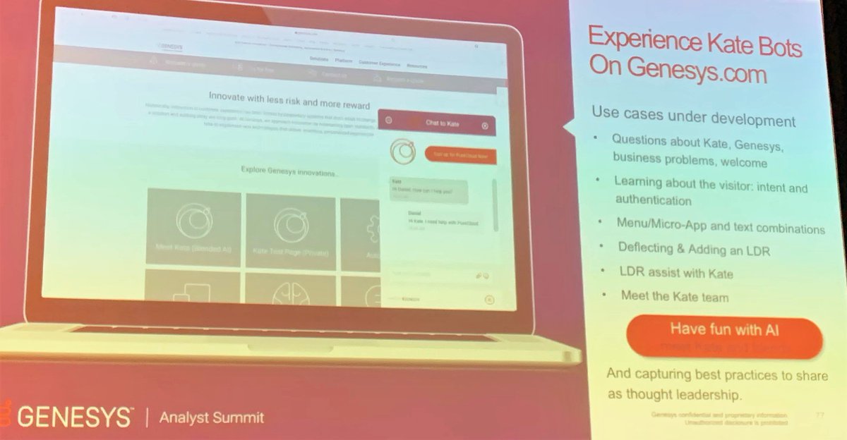 McGeeSmith's tweet photo. .@janelle_dieken discussing how the @Genesys marketing team has implemented #Altocloud and other Genesys services on its own website #GenesysAnalystSummit https://t.co/HUTG0VSXpm