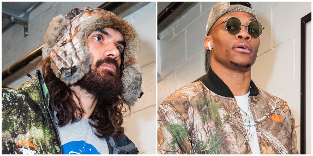 okcthunder's tweet photo. Game night arrivals in BKN.
👀 That rare Westbrook/Adams fashion intersection. https://t.co/kxuQNsctZ0