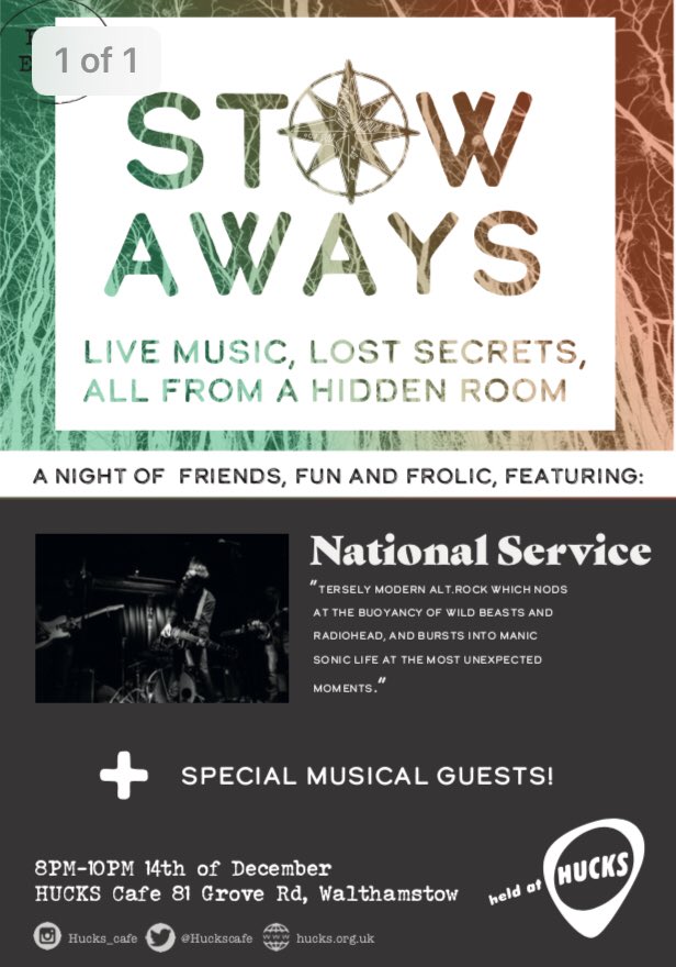 It won’t be lonely this Xmas, at our seasonal anniversary showcase this Dec 14th <a href="/HucksCafe/">HUCKS</a> E17. Free entry from 7pm, featuring local grinchy gloom mongers <a href="/serveyournation/">National Service</a> aka National Service. Happy holidays everybody! @WFculture19 <a href="/LOFwalthamstow/">Locus Of Walthamstow</a> <a href="/WalthamstowV/">V17</a>