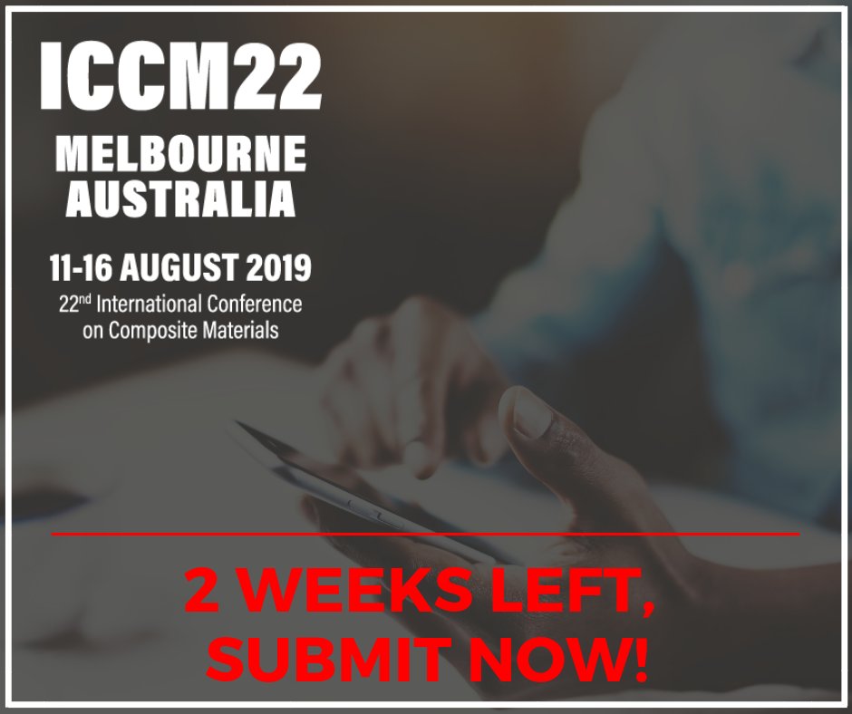 iccm22's tweet photo. Just two weeks left for you to submit your abstracts for #ICCM22. Submit now so you don't miss the chance to be part of the premier international conference in the field of composite materials. #callforabstracts #compositematerials https://t.co/HIUVLlAig9 @EngAustralia https://t.co/D5vFToaKdJ