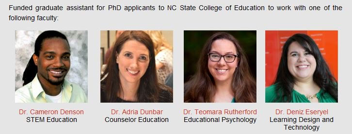 Funded opportunity for Education #PhD hopefuls. Join our team @NCStateCED studying an #eMentoring program and app to improve STEM outcomes for rural high school students. #EdResearch #PhDFunding #STEMEd #EdPsych #RuralEd @Dr_DunbarPhD @lionprof7 edresearcher.info/estem/estemGAs…