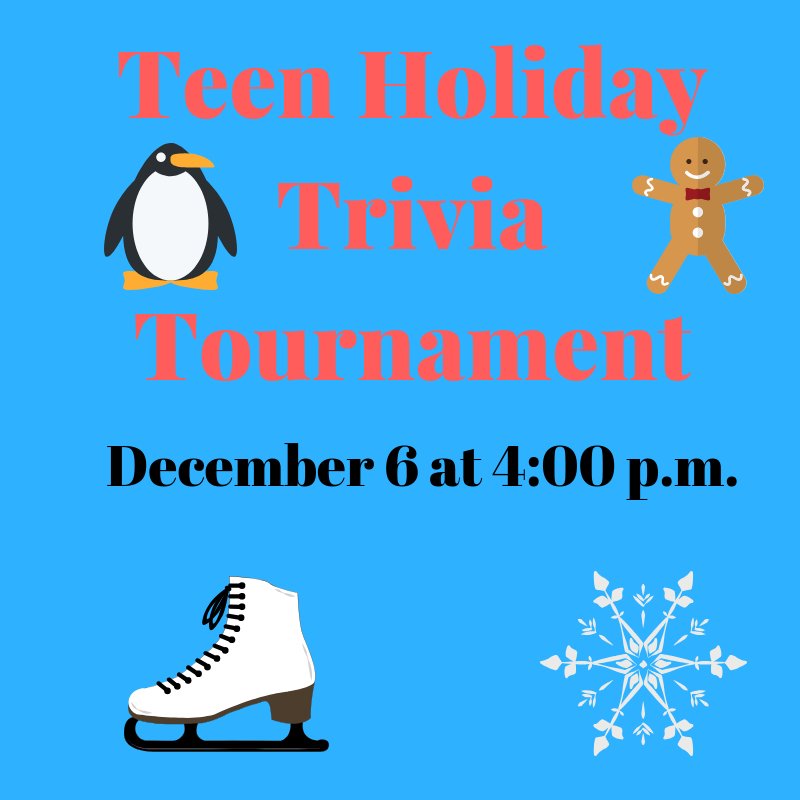 PlattLibrary's tweet photo. Which list are you on? Team Naughty takes on Team Nice in a spirited round of trivia and other festive team-building games. We Ho Ho Hope the jolliest team wins. Great fun for ages 8 to 18, tomorrow,Thursday, December 6 at 4:00 p.m.! Hope to see you there! https://t.co/2IpMlitVfD