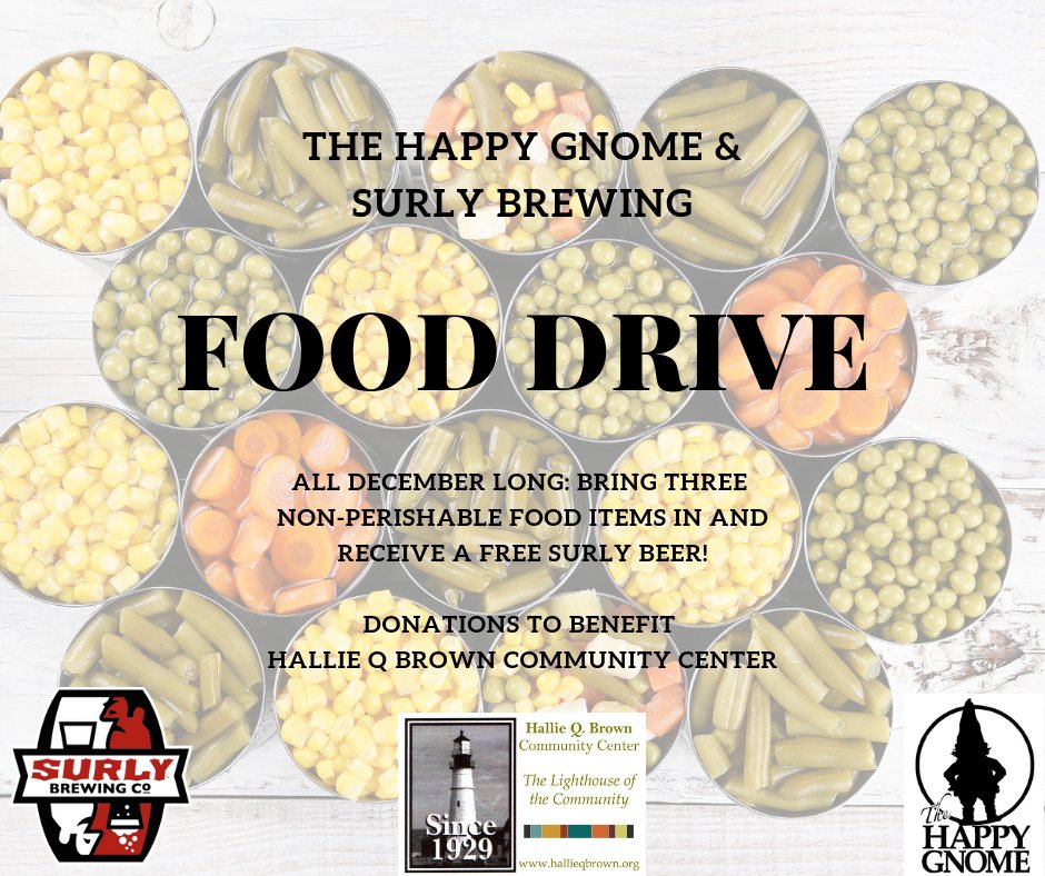 Hey all stop by with 3 food items and we will hook you up with a <a href="/surlybrewing/">surlybrewing</a> pint for FREE! Food will benefit <a href="/HallieQBrownCtr/">Hallie Q. Brown Community Center</a>!