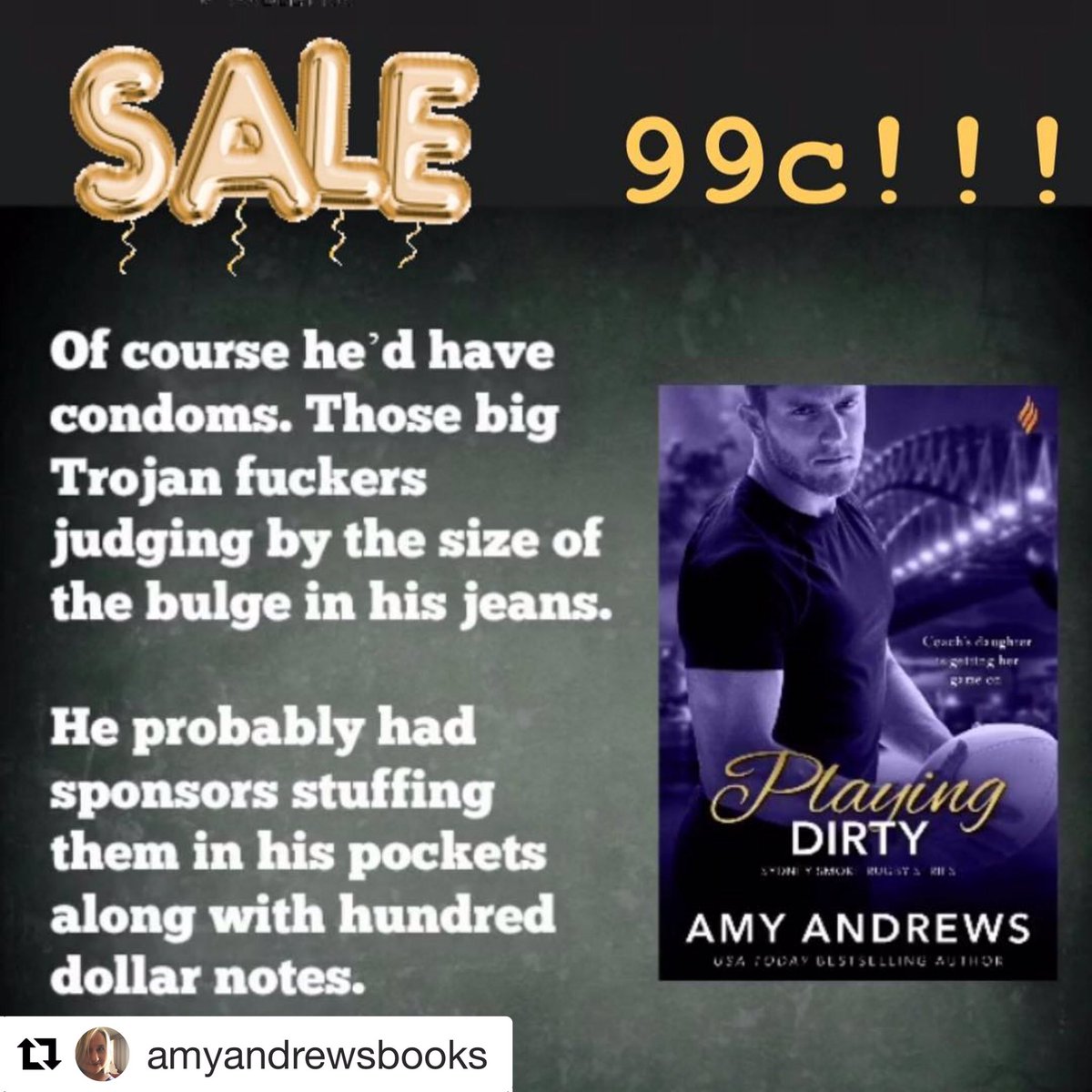 booksnobsue's tweet photo. #Repost @amyandrewsbooks with @get_repost
・・・
This is a freaking bargain!!! Only 99c! If you’ve ever thought about trying one of my rugby books, this is a great time. Available across all platforms. #hotrugbydudes #coachsdaughter #sale #sportsromance #99c https://t.co/6NDGQ3tjlY