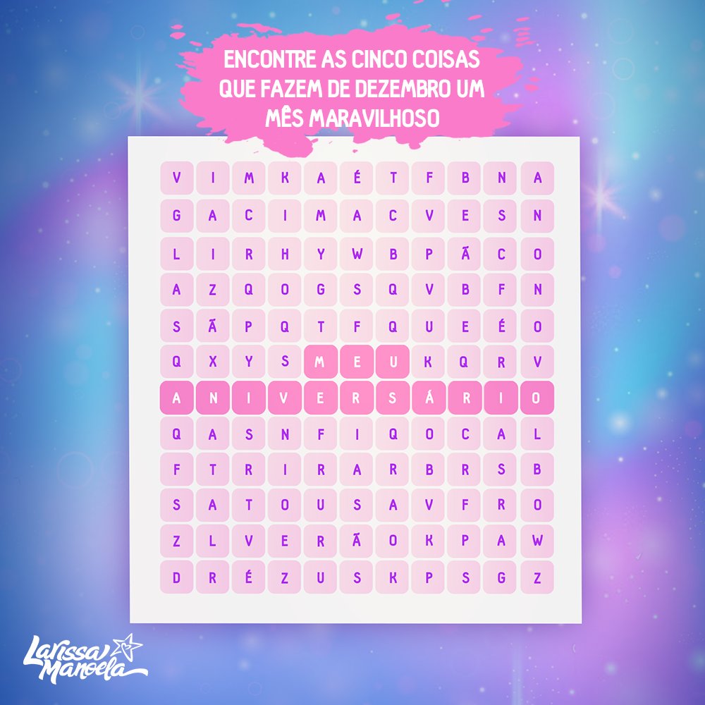 O mês mais incrível de todos chegou e com muitos eventos sen-sa-cio-nais, inclusive, um muuuitíssimo importante e aguardado por mim . Conseguem encontrar eles aqui no meu caça-palavras? 👇
