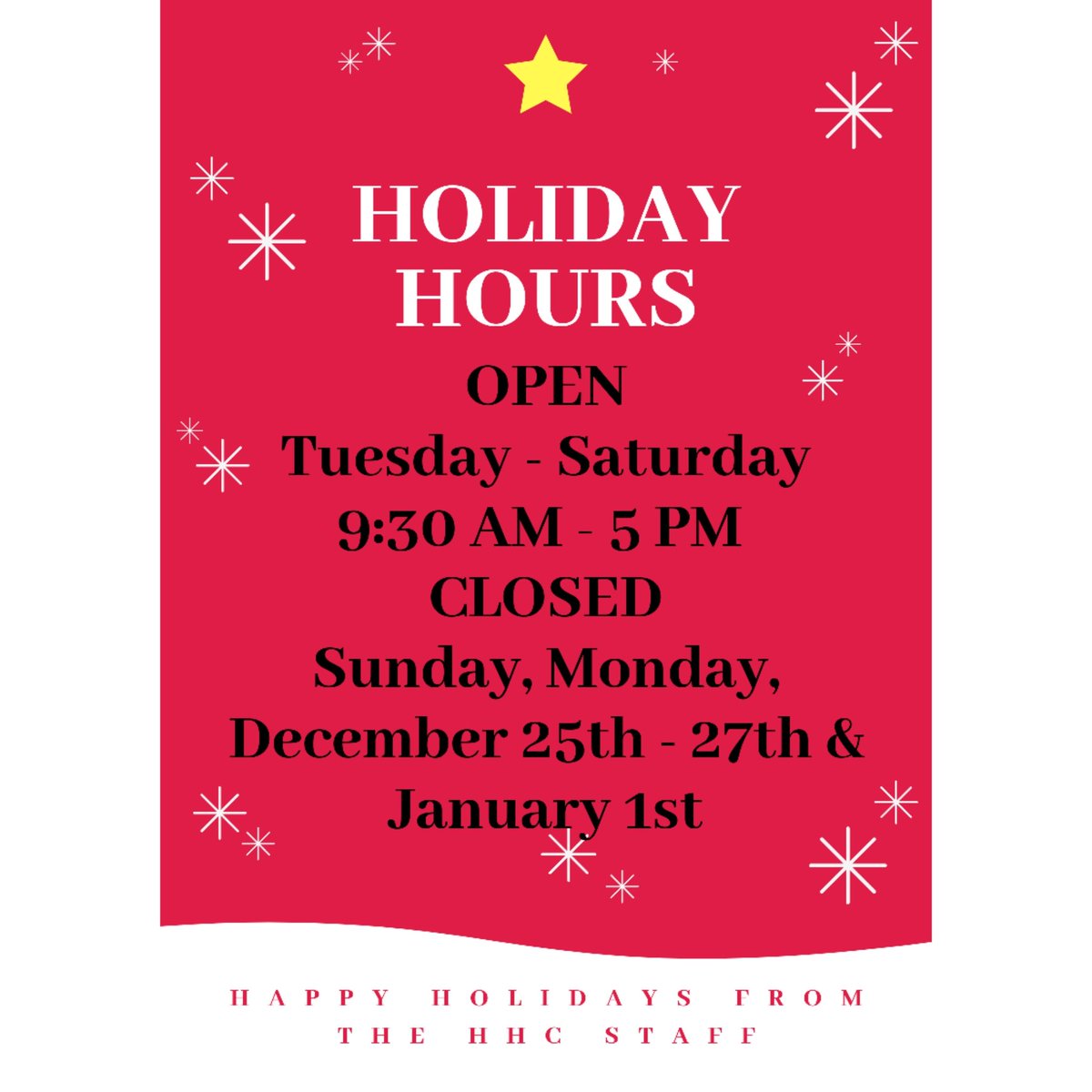 Our holiday hours!