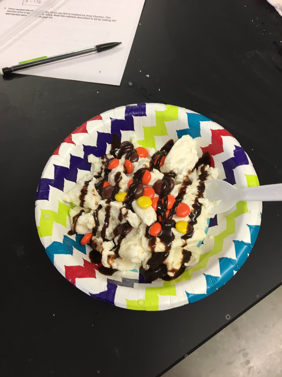 drbixby's tweet photo. What do colligative properties, chemical potential and half-and-half have in common? Making ice cream! In #pchemlab @LewisUniversity today, didn’t quite make it to the eutectic temp... https://t.co/D8kiqhMIBY