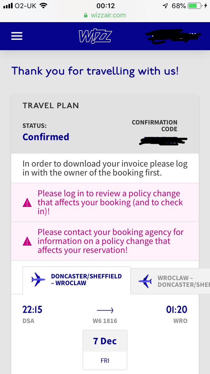 Hannah_M_Day's tweet photo. @wizzair I’m trying to check in online and just keep getting the message that I need to log in to accept the changes before I can check in - but I am logged in and there’s nowhere to accept them! And I am the owner of the booking so it’s not that either. Please help! https://t.co/mCcnVp6eLk