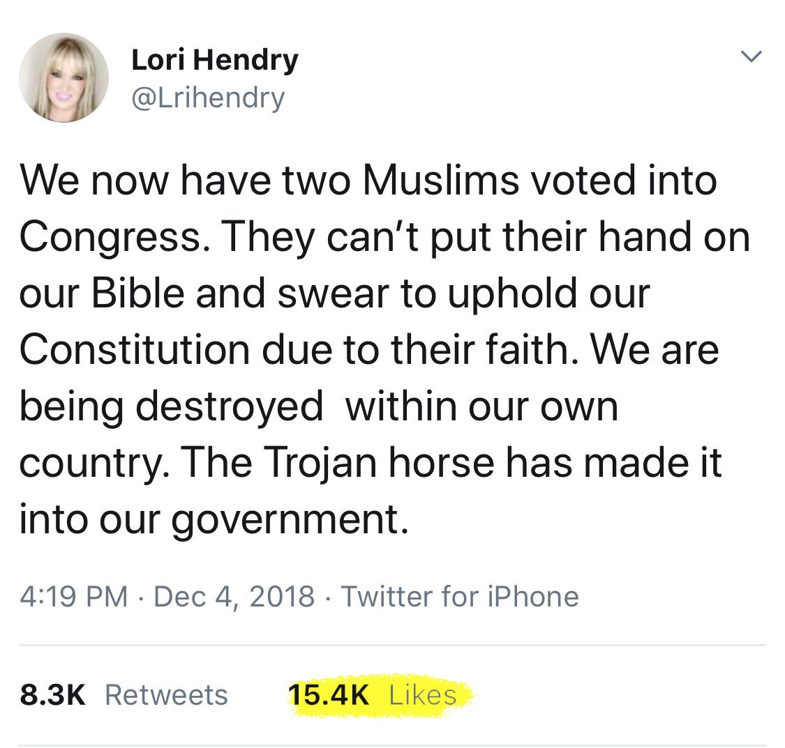 “No religious test shall ever be required as a qualification to any office or public trust under the United States.” US Constitution, Article VI, Clause 3. Why does Lori Hendry hate the Constitution so much? Please pray to any god that she learns to - finally - love America.🙏
