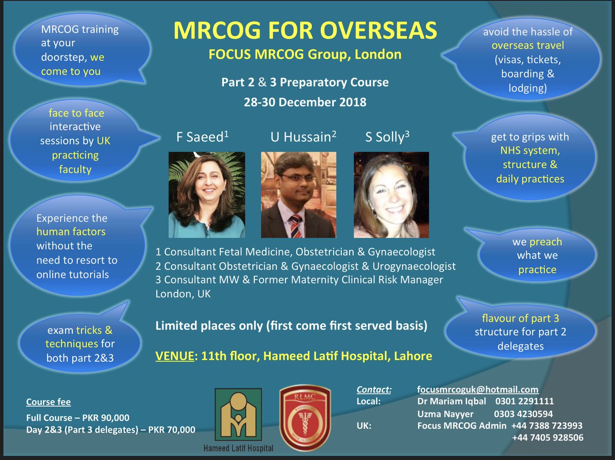MrcogFocus's tweet photo. Part2 &amp; Part 3MRCOG In Lahore Pakistan by UK faculty FOCUS MRCOG 
@BeMRCOG #MRCOG #MRCOGPart3 #MRCOGexam #MRCOGbooks #MRCOG2018 #PreparePart3 #distanceeducation #onlineshortcourses #onlinemcqs #mrcpiexams #mrcpionlinecourse #mrcogexams #onlinemrcogcourses https://t.co/TsY9jhHqEi