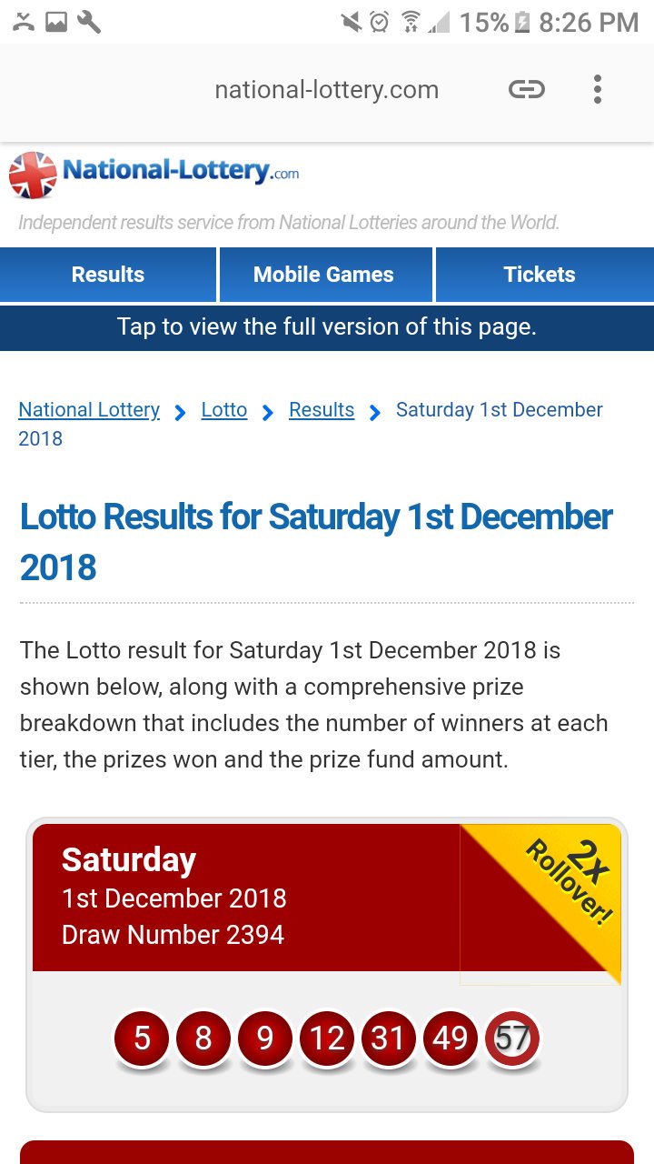 lotto saturday 1st december 2018