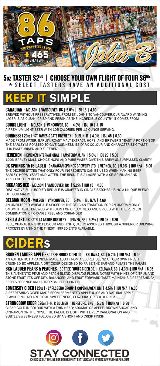 johnbpub's tweet image. New beer menu out today @johnbpub @CAMRABC @CAMRAVancouver @BeerthirstBC @nwbeerguide @BeerthirstJason @Beerthirst @gye_incognito @DeanReimer @AMacNewWest @CAMRAVictoria @vancraftbeer @BeersofBC @Russell_Beer @PowellBeer @fieldhousebeer @AslanBrewing @Backcountry604 @MoodyAles
