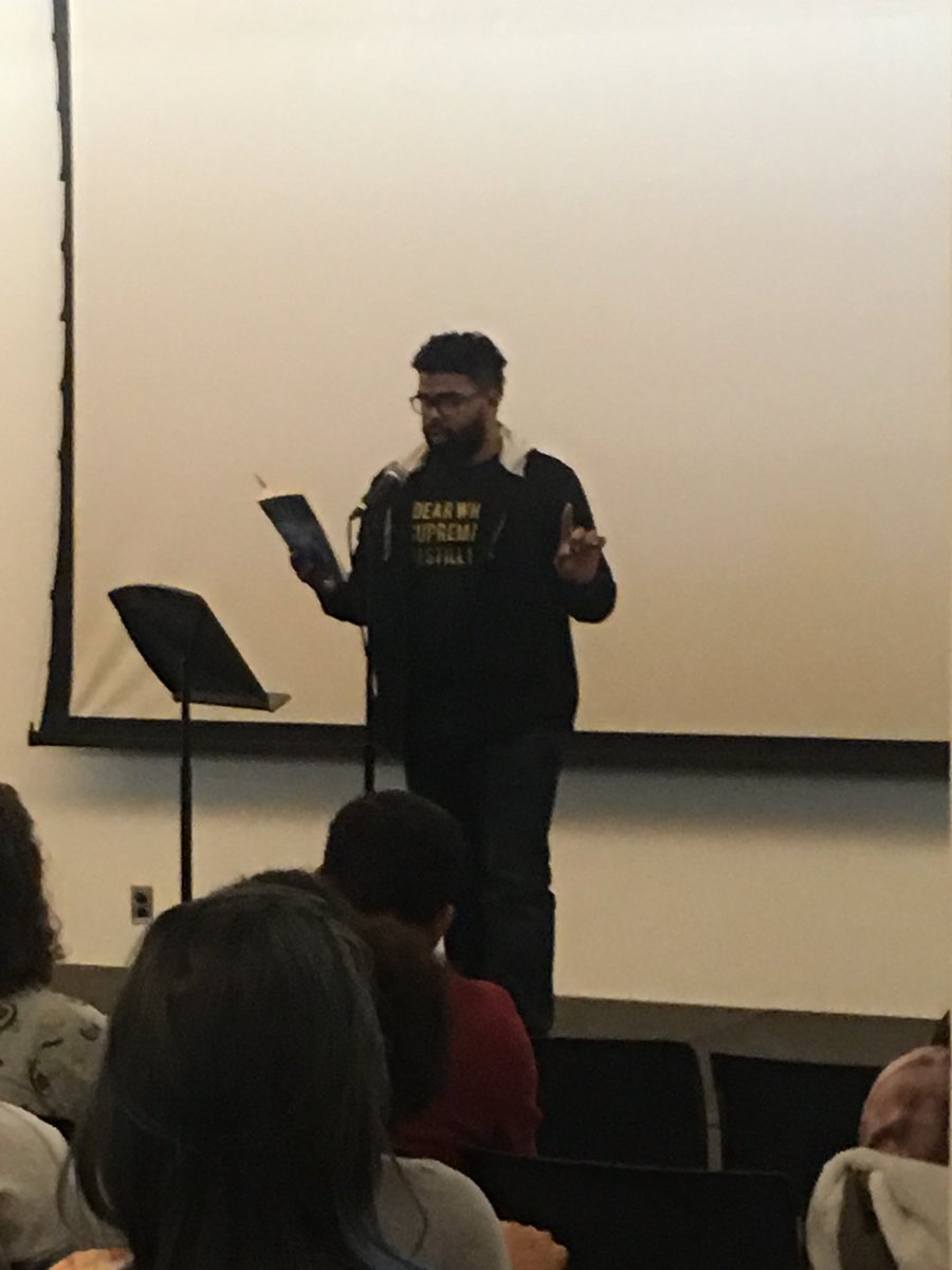 OneontaSlam's tweet photo. “Hatred must require an entire orchestra” ~Guest Poet Julian Randall y’all! #BOPS2018 #Represent https://t.co/9f2kz3N3jZ