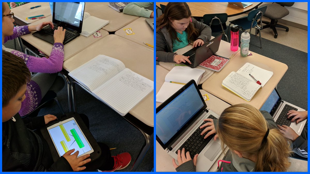 WolfPackClass's tweet photo. Writing body ¶s of our opinion pieces
📝 Jack &amp; Peyton prefer to draft in their notebooks
💻 Van, Alyssa, &amp; Emma prefer to draft using @Office365
Drafting analog or digital, these writers all ♥️ tools like @bubbl_us &amp; online resources.

#options #ncte #cbsdtech #realliteracy https://t.co/QIjX4Mnav7