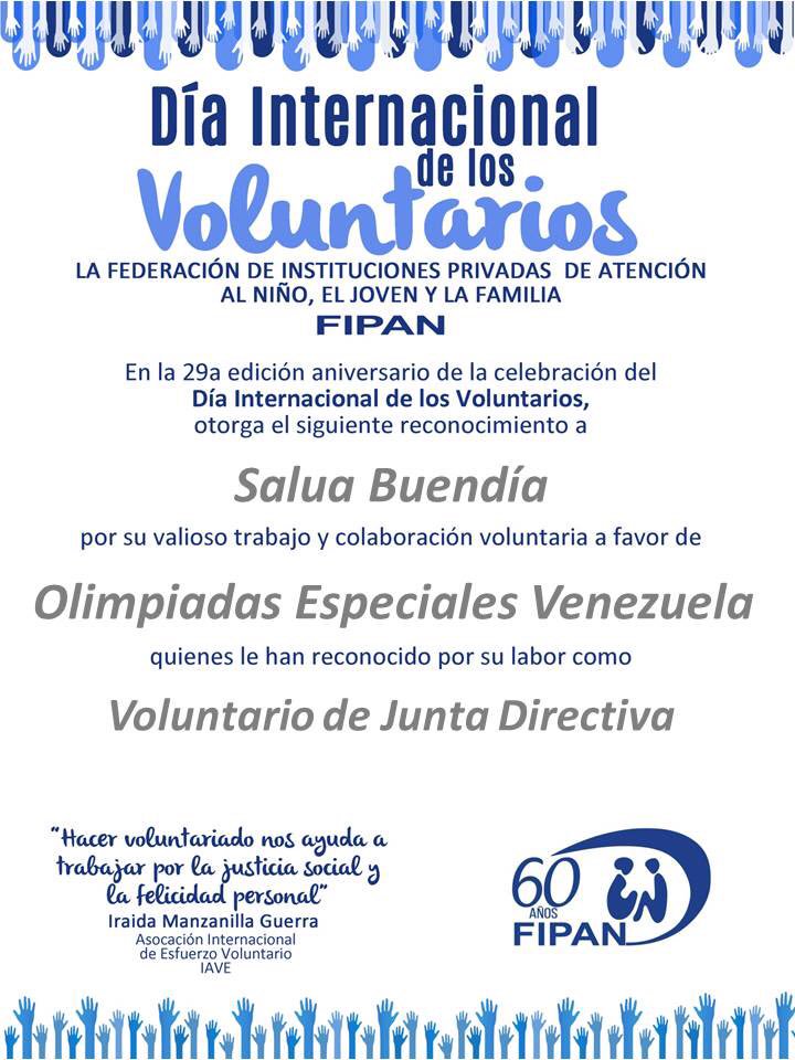 oevenezuela's tweet photo. Salua Buendía, recibió reconocimiento como Voluntario del Año 2018 de FIPAN, en la Categoría Voluntaria de la Junta Directiva. “Ser voluntaria significa estar llena de satisfacciones, historias y testimonios para compartir. Ha sido enriquecedor".
#DIV2018
#EligeIncluir https://t.co/gj23NJBPYt