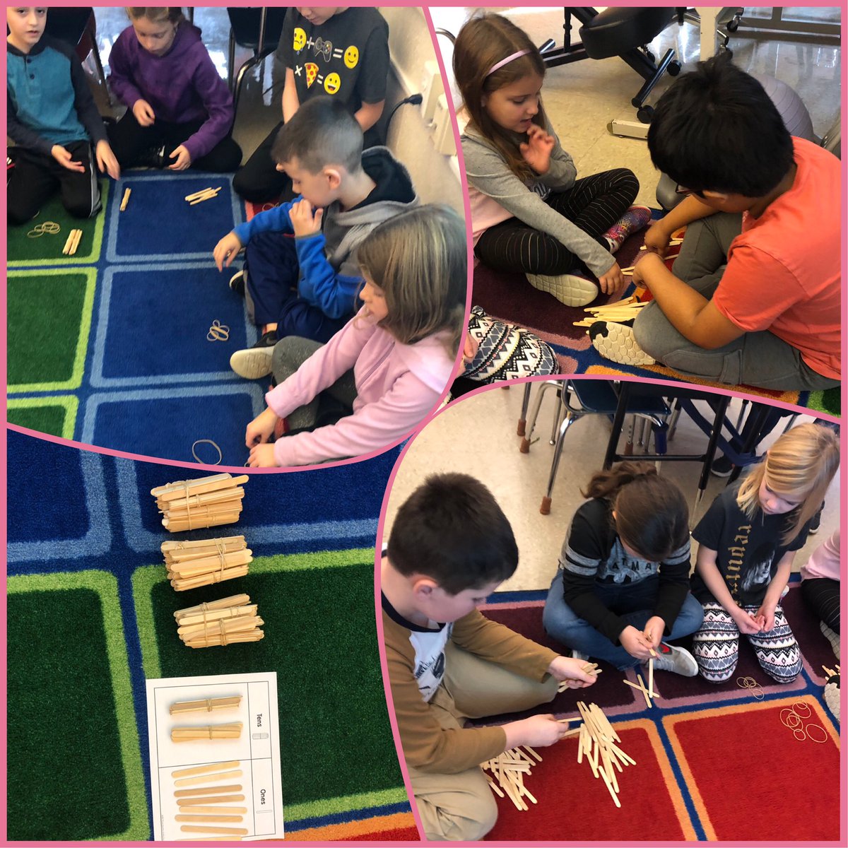 Ss @StallBrookBPS are learning place value, working with hundreds tens and ones! We estimated the amount of sticks in the bucket, then went to work finding out the answer. Ss bundled groups of 10 sticks and then 100 sticks. Our total? 327! #bellinghamps #handsonlearning