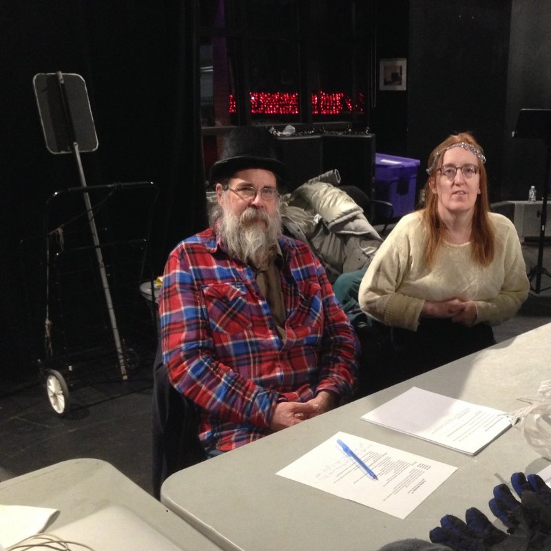 DownstageYYC's tweet photo. Rehearsals have begun for our Holiday Special Encore of The Bottle Picker Monologues! Greg and Kim will reprise their roles as Scrooge and all three ghosts in Bottle Picker's Carol. One night only - Dec 13 at New Central Library! #calgarycan #newcentrallibrary #yycarts https://t.co/GvktCDFY9d
