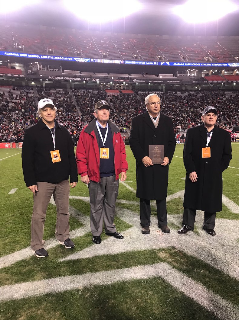 Tonight we recognized Retired Auburn Mayor Bill Ham, new Auburn Mayor <a href="/ronanders2020/">Ron Anders</a> and Opelika Mayor Gary Fuller during the 7A Championship Game for their service to the AHSAA and for helping bring #Super7 to Auburn.