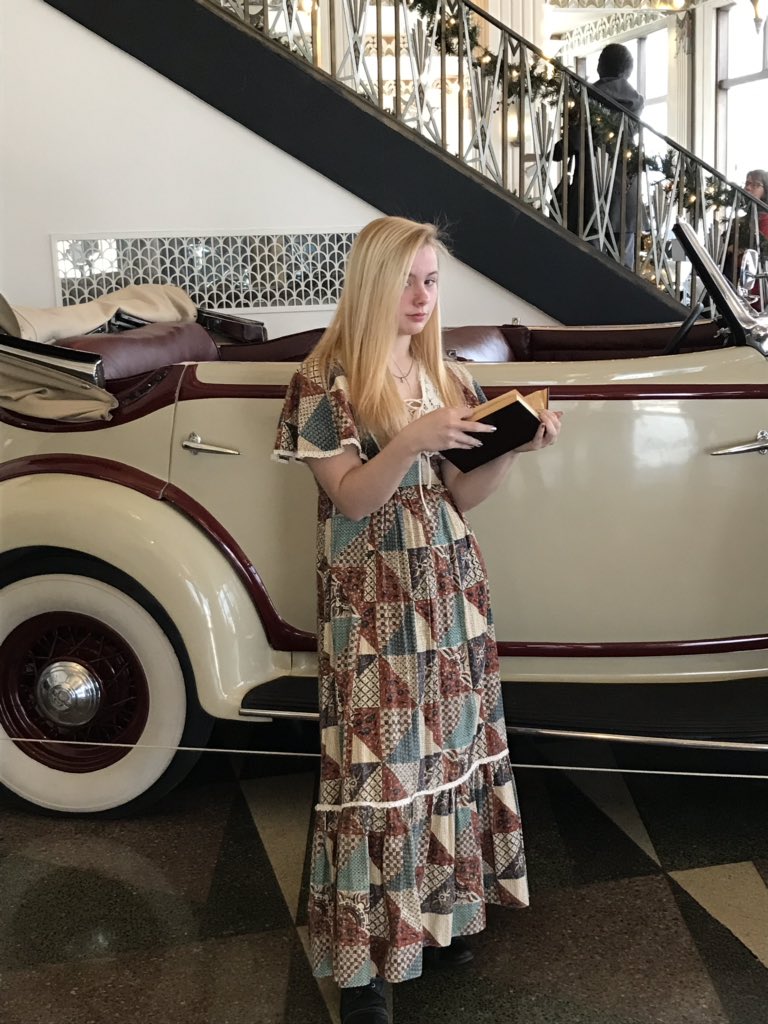 DNTMediaLit's tweet photo. Murder? Mystery! Intrigue!  Please join us at the Auburn Cord Duesenberg Automobile Museum on Friday (9:30-11:30 a.m.) and Saturday (10:00 a.m.-12:00 p.m.) as Zoie portrays Elizabeth Knapp as DeKalb New Tech presents Cedar Creek Anthology. #firstmurder @ACDAM1974 @DeKalbHS https://t.co/oUEzleu7mG