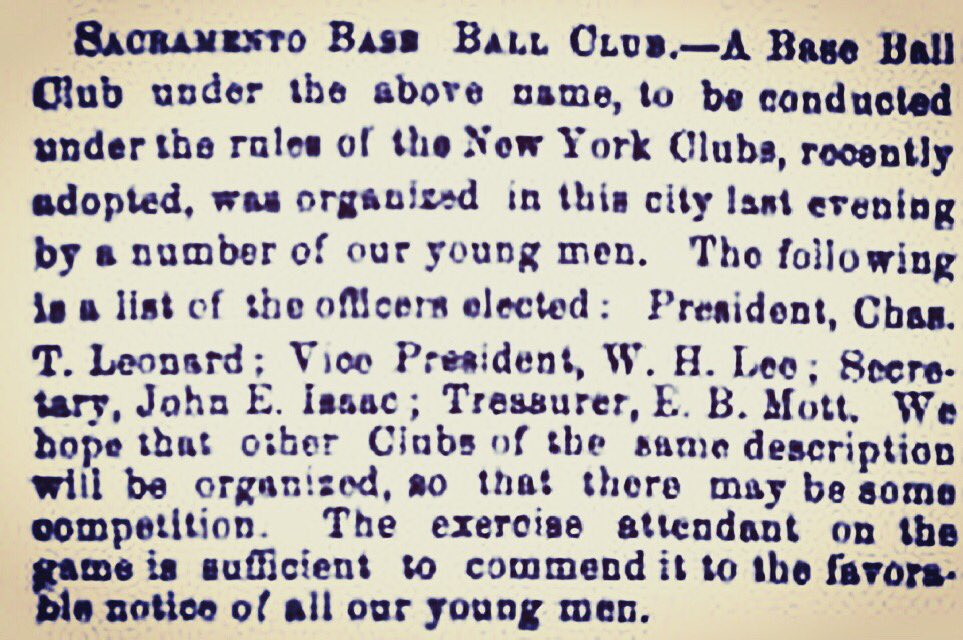 We’re named after a real club established in 1859.Thanks to research posted on protoball.org, we found an article posted in the November 15, 1859 Sacramento Daily Union that announced the formation of the club. #SacramentoVBBC #Sacramento #VintageBaseBall #History