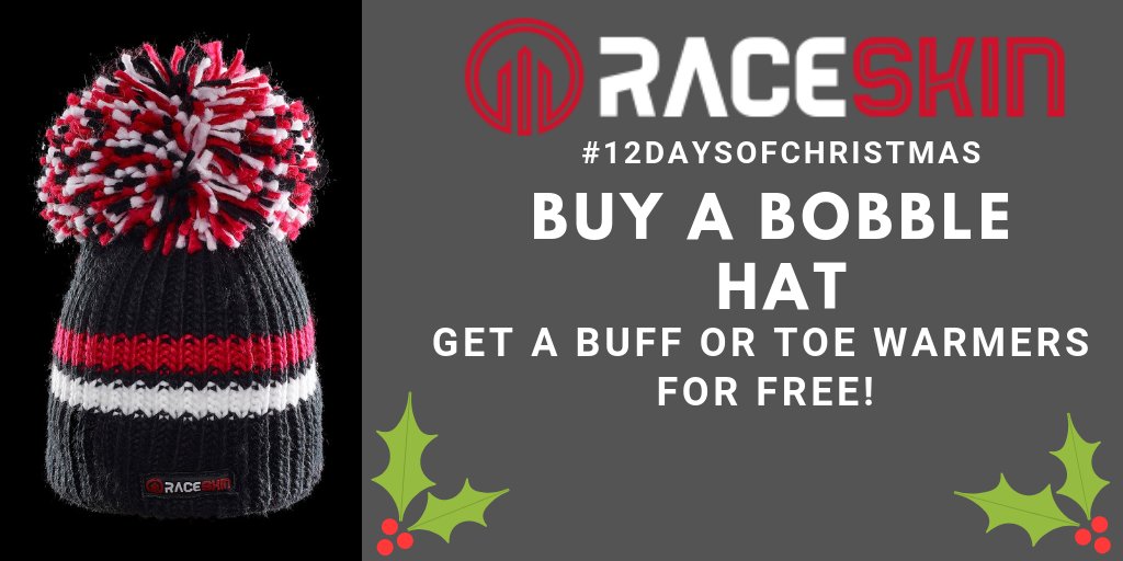 Another day and another offer for #12DaysofChristmas
Buy a #Raceksin Bobble Hat and get a free gift.  Your choice of either a Buff or a pair of Toe Warmers.  Get clicking now!!
raceskin.co.uk/team-club-shop…