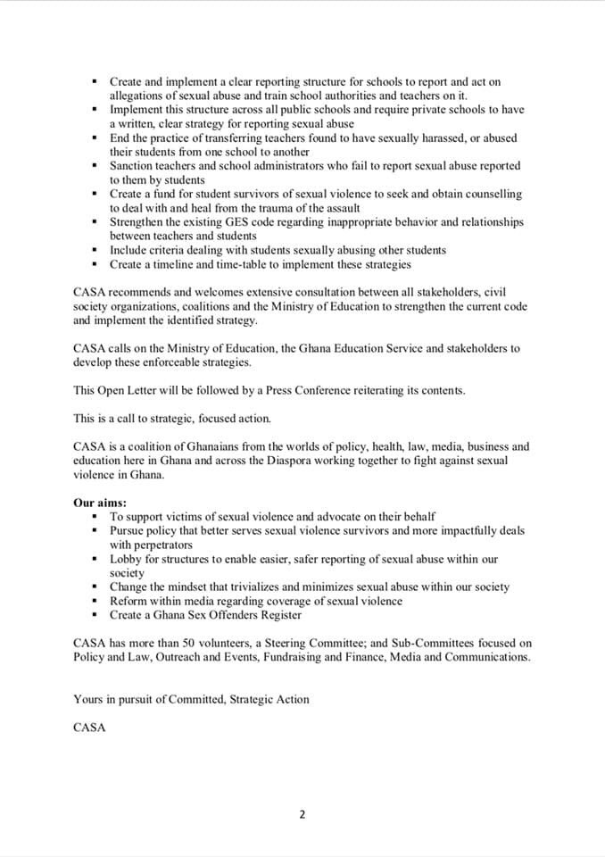 eolympio's tweet photo. CASA pens OPEN LETTER and issues an urgent, call to specific, focused action in the wake of numerous reports of sexual violence against students in various schools. 

#CASAforJustice
#TimesUpGH
#16DaysOfActivism
#HearMeToo
#OrangeTheWorld https://t.co/rvfipZkeX1