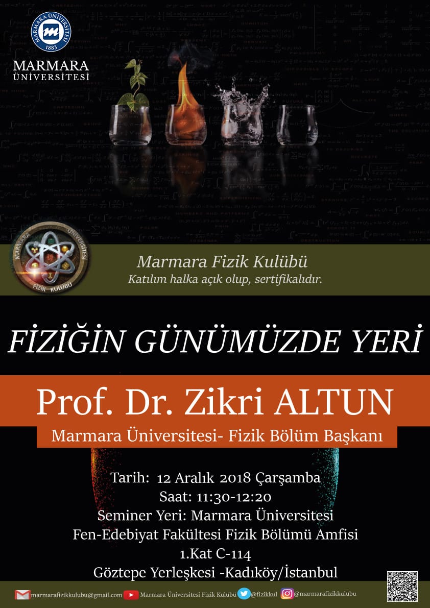 Fizik Bölüm Başkanı,Prof.Dr.Zikri Altun hocamızın katılımıyla gerçekleştireceğimiz 12 Aralık 2018 tarihli seminerimizde sizleri de aramızda görmekten mutluluk duyarız. 😊