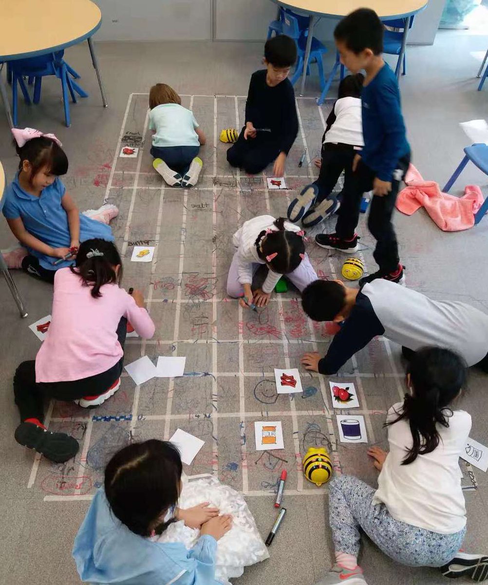 ColinDonelle's tweet photo. Today for #HourOfCode my students integrated coding into their U of I to show how food changes. By using #beetbot and #scratchjr they were able to tell the story from "How to Make An Apple Pie ... " of collecting ingredients from all around the world #CSEdWeek #firstgrade #aisgz https://t.co/fkFeL4HbwP