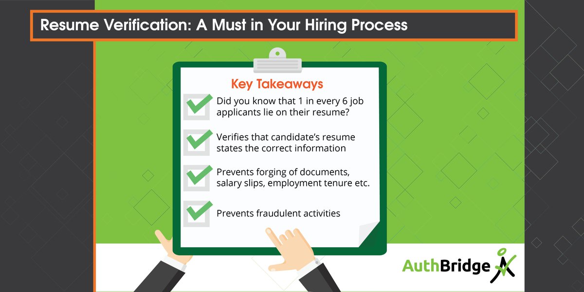 authbridge's tweet photo. Need of #ResumeVerification in #hiring process
#CVValidation #humanresources #HR #backgroundchecks #recruiting
Read full article here: https://t.co/BUTzVWQUBC https://t.co/XgBcQyxEH7