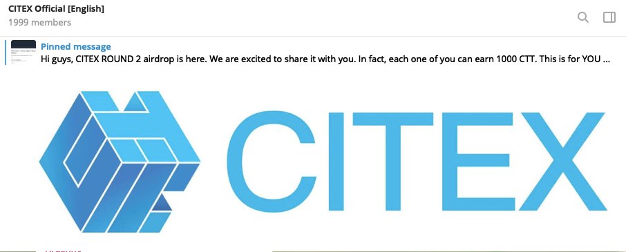 Citexofficial's tweet photo. We are EXCITED to announce the #airdrop of our CITEX's CTT token. 🎉🎉Now sign up to earn 1000 CTT tokens (worth $130) in your account. Please join our Telegram channels for further details: https://t.co/HauRN8drky #CITEX #bounty $CTT https://t.co/h44BICdrYL