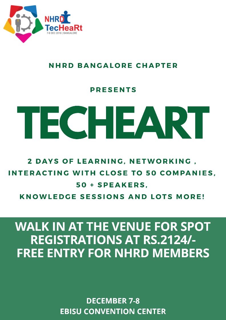 nhrdbangalore's tweet photo. Spot registration at the venue!!  2 days of learning networking and lot more 
See you on 7th &amp; 8th Dec, ebisu convention centre 
Entry free for nhrd members, others pay 1800+gst 

(We have closed the online registration) https://t.co/btdQXyzYyV