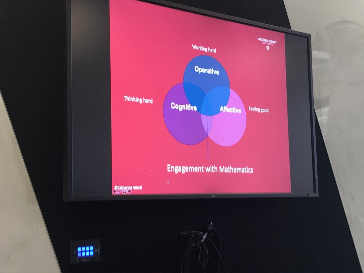 surfmaths's tweet photo. Engagement is multidimensional with Catherine Attard. Engagement with mathematics means thinking hard, working hard and feeling good. #MAVcon ⁦@attard_c⁩ https://t.co/Gh625wYy5x