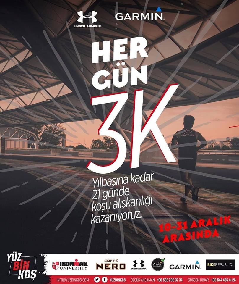 And the challange begins! 💪👊
#yuzbinkos önderliğinde başlayan yarışma ile 21 günde koşu alışkanlığı edinmeye çalışıyoruz. 21 gün boyunca her gün en az 3k koşanlardan biri ol, çekiliş ile verilecek 1 çift #underarmour ayakkabı hediyesini kap. 😉 Detaylı bilgi için <a href="/yuzbinkos/">Yüz Bin Koş</a>