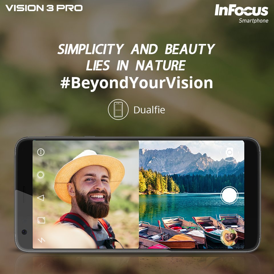InFocus_IN's tweet image. #Vision3Pro is packed with 13MP front camera and 13MP+8MP dual rear cameras which allows you to capture both sides of the story in one click #Dualfie. This #InFocusSmartphone is available on amazon.in at the best price.
