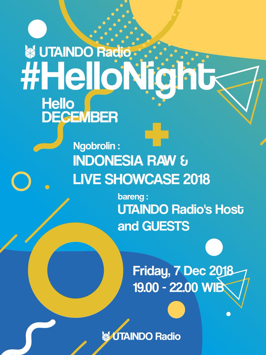 Here we go the update that you've been waiting 😁

We're gonna do LIVE BROADCAST tomorrow at 19.00 - 22.00 UTC+7 on #HelloNight special Hello DECEMBER talking about <a href="/IndoUtaite/">Indonesian Utaite</a>'s IDRL 2018 😊

So, don't miss it guys !!