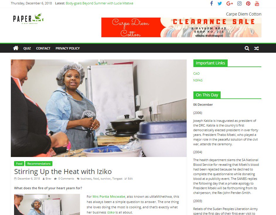 papermint_sa's tweet photo. Stirring up the heat with Iziko, to read more on Mrs Portia Mncwabe and Iziko Visit:
https://t.co/sXddB6s0Ju
#InMintCondition #BlackWomenAtWork #news #Tongaat https://t.co/l511T5YJtv