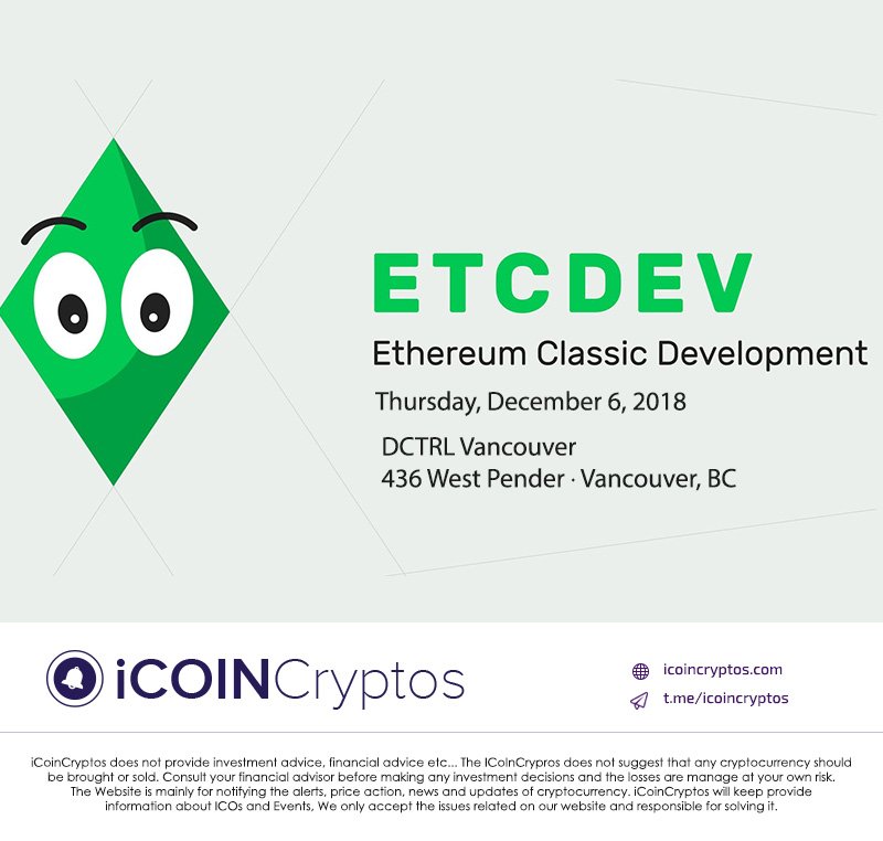 icoincryptos's tweet photo. Today's Cryptocurrency event - Ethereum Classic Development  
ETCDEV @etcdev @ethereum @eth_classic #Meetup #Workshop
More #Cryptocurrency #events Click to VIEW now: https://t.co/VoDvBz1phV https://t.co/5hqjLdCUGE