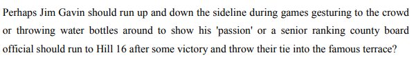 MicilGlennon's tweet image. I, for one, would love to see Jim Gavin fecking water bottles around the place or even John Costello throw his tie into the Hill! #GAA The extract below from Costello&apos;s annual report on @DubGAAOfficial #notrobots #passion #fiveinarow