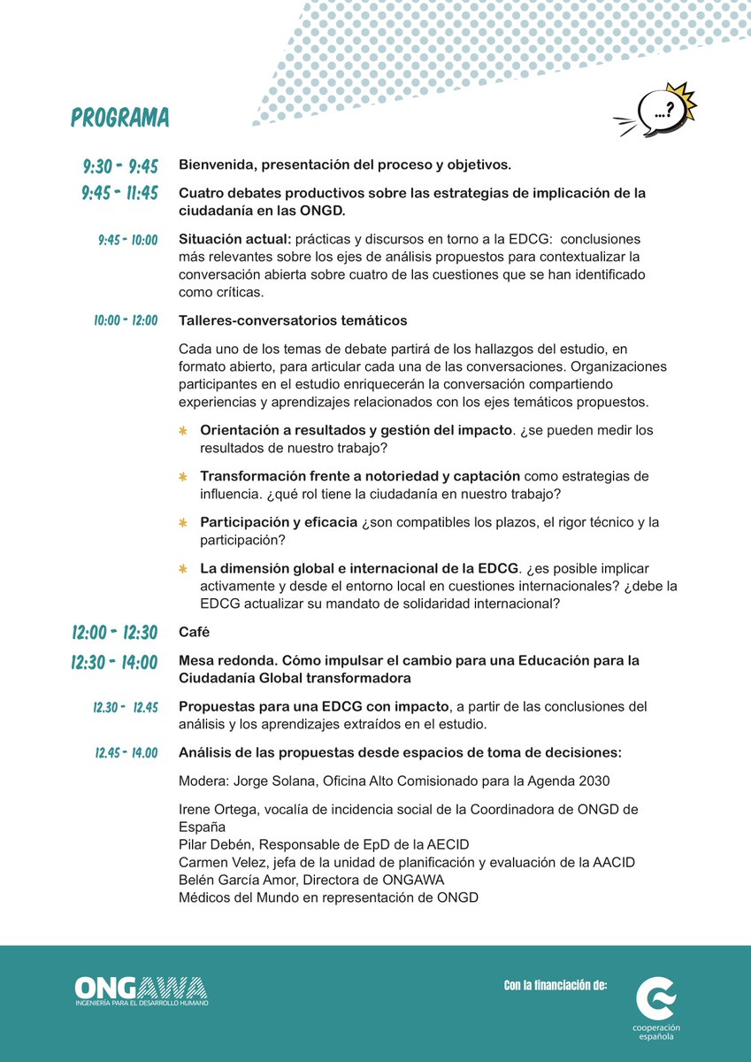 🔜💥🙋‍♀️🙋‍♂️El próximo lunes #10D hablaremos de cómo influye el trabajo de las ONGD en la implicación ciudadana por el cambio social. ¿Nos acompañas?
#NadieDijoFácil, un estudio en el que han participado más de 50 entidades🤗
📝Programa e inscripciones 👉 bit.ly/2DXCMHe