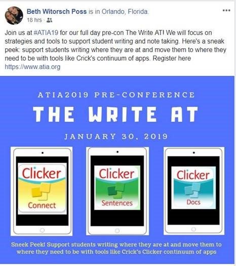 Cricksoft's tweet photo. Discover which #assistivetech would be best in your classroom, including our own #ClickerApps, at ‘The Write Assistive Technology for Notetaking’ workshop led by @possbeth at #ATIA19 https://t.co/o6g2g2FO5s https://t.co/I7pmbINs7H