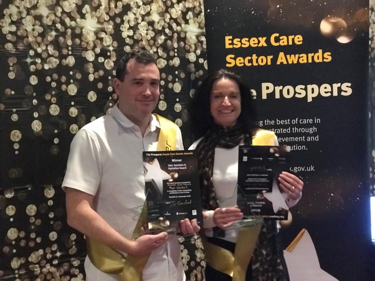thenewdeanery's tweet photo. We are very proud of our team winning two Essex Prosper Awards for Nutrition and Hydration and Activities and Wellbeing. Well done team. https://t.co/SomEQ094PS